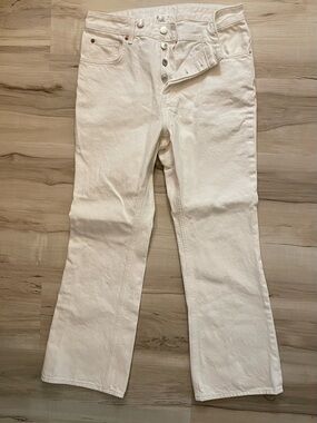 H&M Women's White Button-Fly Flare Jeans